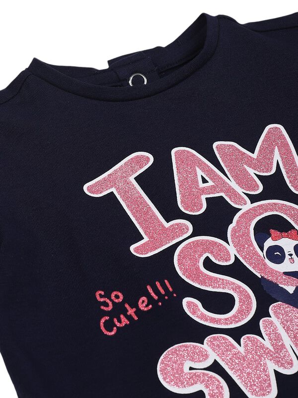 Girls Light Pink Printed Short Sleeve Knitted T- Shirt image number 2